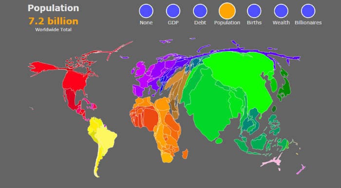 карта мира с населением стран